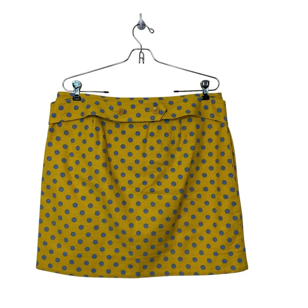 See By Chloe Yellow Blue Polkadot‎ Pleated Skirt 100% Cotton Sz 10 Spring Fun